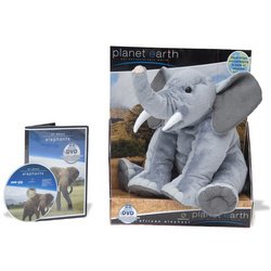 Planet Toys Planet Earth Large Plush Animals with unseen footage DVD Assortment - African Elephant