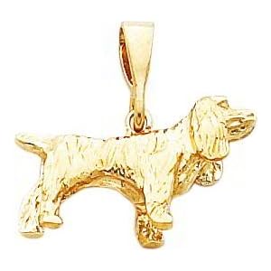 14K Yellow Gold 3D Brittany Spaniel Dog Charm
