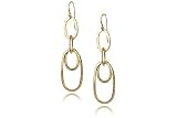 14K Yellow Gold Matte-Finish Hand-Crafted Oval-Shaped Open Link Designer Earrings.