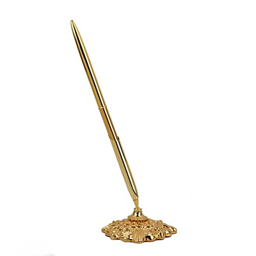 Pixnor Hollow Round Pen Holder Signing Pen Set for Wedding Bridal Golden