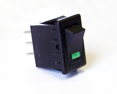 Mini 10 Amp Off-On Rocker Switch with Green 12 Volt LED