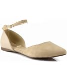 Breckelle Dolley-01 Two-tone Contrast Material Pointed Toe Ankle Strap Flats Sandals TAUPE