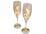 ArtisanStreet's White Calla Lilies Champagne Flutes. Hand Painted Glasses Feature Gold Trimmed Calla Lilies. One Of A Kind And Made To Order.