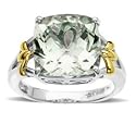 Gordon's Jewelers Cushion-Cut Green Quartz Big Ring in Sterling Silver and 14K Gold
