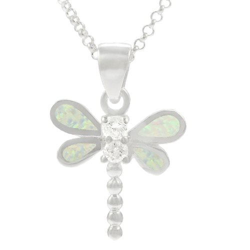 Sterling Silver with White Opal Dragonfly Necklace