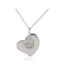 Sterling Silver Peace Sign Heart Charm Necklace