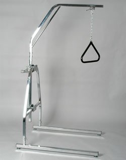 Fixed Overhead Trapeze Set - # Free-standing overhead trapeze with hand barTrapeze bar in height and length # Frame attaches to bed with adjustable clamps # Weight capacity 350 lbs