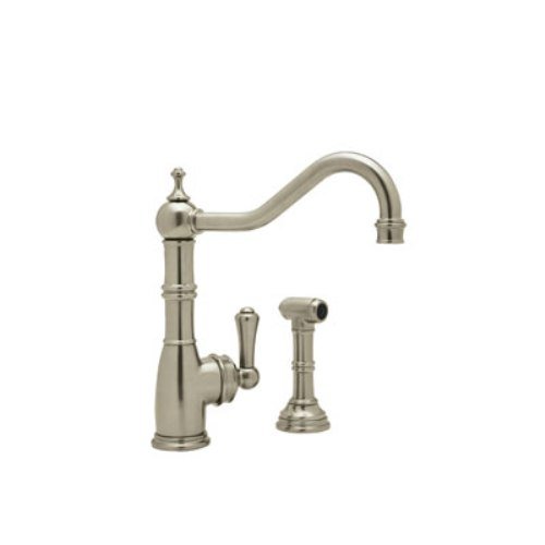 Rohl U.4746STN-2 Perrin and Rowe Single Hole Single Lever Aquitaine Kitchen Faucet with Sidespray Rinse in Satin Nickel