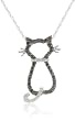 XPY 14k White Gold Black and White Diamond Cat Pendant (1/5 cttw), 18"
