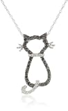 XPY 14k White Gold Black and White Diamond Cat Pendant (1/5 cttw), 18"