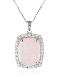 Sterling Silver Cushion Created Opal with Created White Sapphire Pendant Necklace, 18"