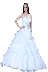 Strapless Organza Sweetheart Sleeveless  Lace-Up Full Length  Ball Gown Wedding Dress  with a Chapel Train 