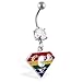 Navel ring with dangling rainbow superman symbol title=