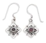 Round Faceted Garnet/Cut Design Earrings on French Wire