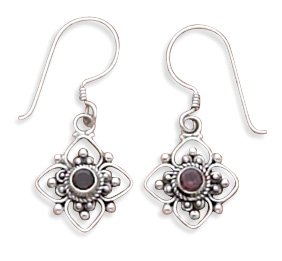 Round Faceted Garnet/Cut Design Earrings on French Wire