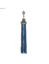18kt Yellow Gold Blue Sapphire Beads Tassel Pendant Diamond Pave Silver Jewelry