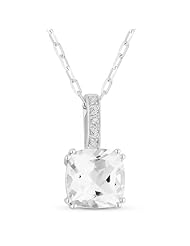 Natural 1.7ct Cushion-Cut White White-Topaz Gemstone & Diamond Necklace Set In 14K White-Gold
