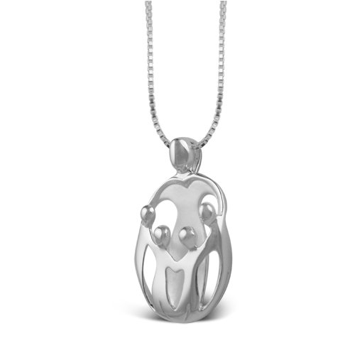 Loving Family® Large Sterling Silver Pendant with Extender – Mother and 4 Children