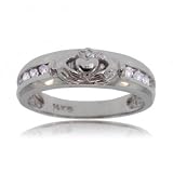 14 Karat White Gold Celtic Claddaugh Ring w Diamonds