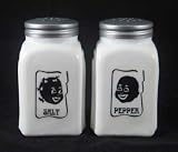 Milk Glass Arched Salt Pepper Set w/ Black Boy + Girl