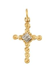 12.00X10.00 Mm 14K Yellow Gold ChildS Cross Pendant W/Diamond