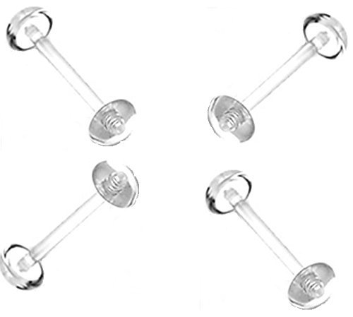 4pc Tongue Ring 14g Clear Bioflex Tongue Ring Retainer Body Piercing with No-ceum Half Ball 14 Gauge 5/8