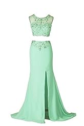 Sexy Chiffon Crystal Crystals Lace Beaded Sheer Mermaid Evening Dress/Prom Dress/Party Dress 