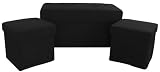 Epic Furnishings 3-Piece Collapsible Storage Ottoman/Table and Bench Set, Suede Ebony Black
