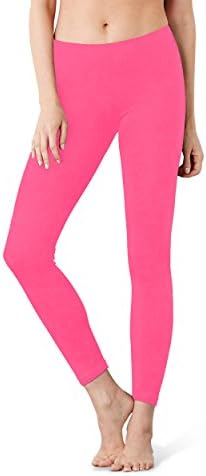 Allure Culture Women's Solid Basic Full Length Leggings (Fuschia, S-M)