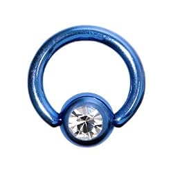 16 Gauge 1/4" Austrian Crystal Blue Titanium BCR Captive Ring