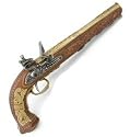 1800s French Flintlock Dueling / Pirate Pistol - Wood and Metal Replica Gun with Elaborate Designs on Gold Tone Metal Parts