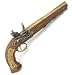 1800s French Flintlock Dueling / Pirate Pistol - Wood and Metal Replica Gun with Elaborate Designs on Gold Tone Metal Parts