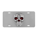 3D Skull w  Red Eyes Car Truck SUV Chrome Metal License Plate Tag 