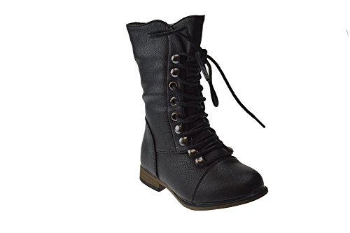 Legend-15KA Baby Girls Combat Lace Up Boots Black Toddler