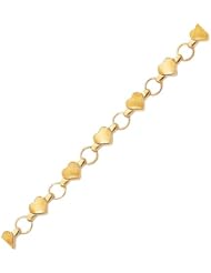 BRI Jewelry 14K Yellow Gold 6" Shiny Textured Fancy Heart Bracelet with Pear Shape Clasp
