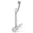 Belly button ring with gem and jeweled guitar on dangle