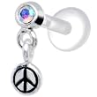 Silver 925 Aurora CZ Dangling Peace Sign Tragus Earring