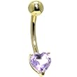 Solid 14kt Yellow Gold Genuine Light Amethyst Heart Solitaire Belly Ring