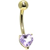 Solid 14KT Yellow Gold GENUINE Light AMETHYST Heart Solitaire Belly Ring