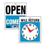 USS9382 - Reversible Open/Will Return Store/Business Sign with Clock Hands