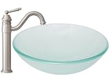Geyser Sandstorm Bathroom Glass Vessel Sink and Brushed Nickel Waterfall Faucet Combo