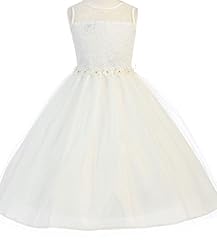 Girls Organza/Tulle Sheer Belted Illusion Sweetheart Pageant Dress  With a Sash 