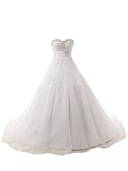 Sweetheart Organza/Satin/Tulle Lace Beaded Applique Evening Dress/Bridesmaid Dress/Prom Dress/Party Dress/Wedding Dress  with a Chapel Train 