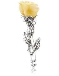 Butterscotch Amber and Sterling Silver Rose Pin