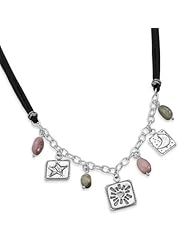 17 inch Sterling Silver Tourmaline and Charm Necklace