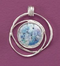 Sterling Silver Pendant, 18mm Ancient Roman Glass, Cut Out Wire Design, 1-1/4 inch long