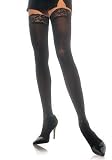 Opaque Thigh High Nylon Stocking with Lace Top (One Size-Black)