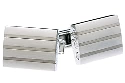 Dual Finish Titanium Cuff Links w/ Horizontal Strips