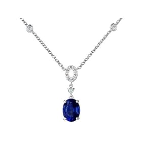 3.50 cttw 925 Sterling Silver Oval Created Sapphire Necklace by Finejewelers