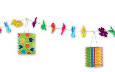 Tiki Luau Floral Party Garland with Lanterns - 12-ft